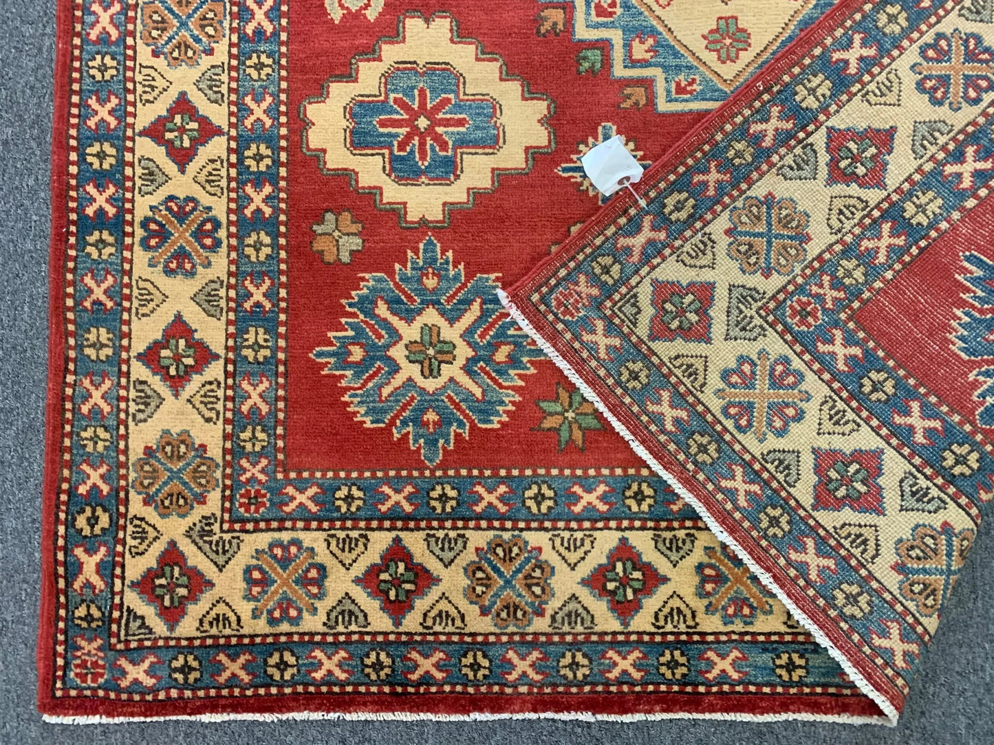 Kazak Rest Blue Multicolor 5X7 Handmade Wool Rug # 10392