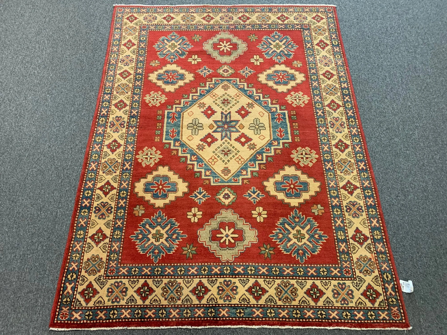 Kazak Rest Blue Multicolor 5X7 Handmade Wool Rug # 10392