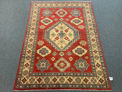 Kazak Rest Blue Multicolor 5X7 Handmade Wool Rug # 10392