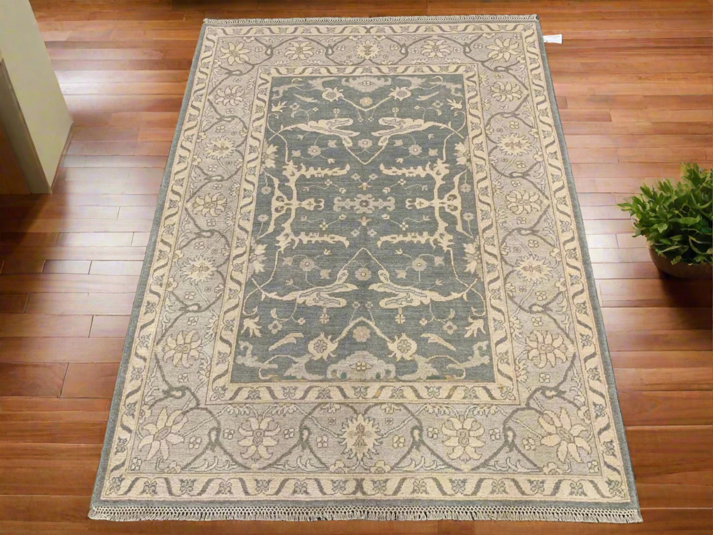 Oushak Ivory/Gray 5X7 Handmade Wool Rug # 11562