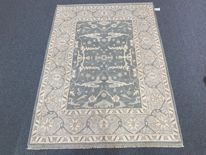 Oushak Ivory/Gray 5X7 Handmade Wool Rug # 11562