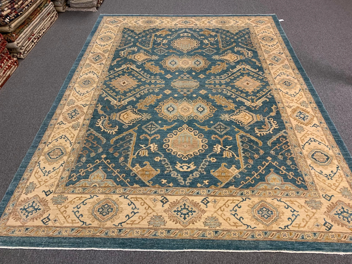 Oushak Chobi Blue 9X12 Handmade Wool Rug # 10303