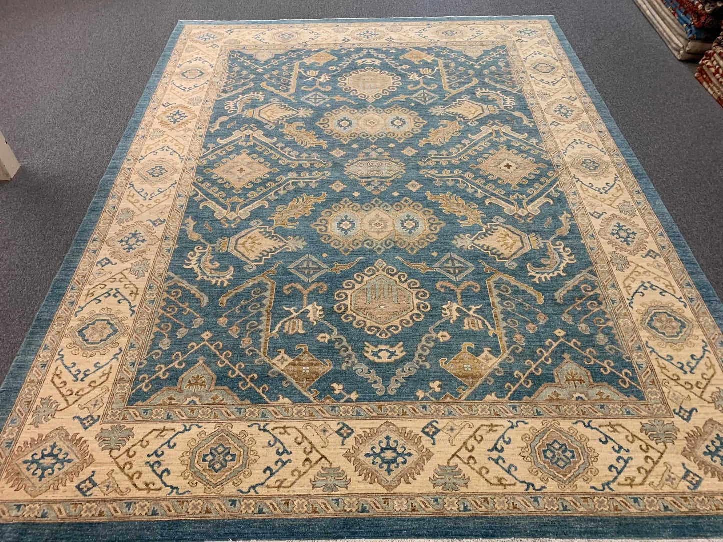 Oushak Chobi Blue 9X12 Handmade Wool Rug # 10303