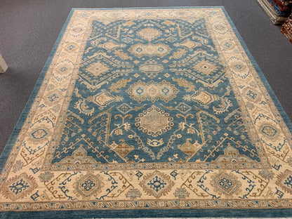 Oushak Chobi Blue 9X12 Handmade Wool Rug # 10303