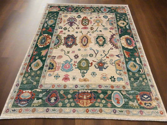 Beige/Green 9X12 Oushak Turkish styles Handmade Wool Rug # 11898