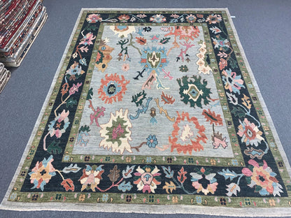 Oushak Soft Blue/Black 9X12 Handmade Wool Rug # 11906