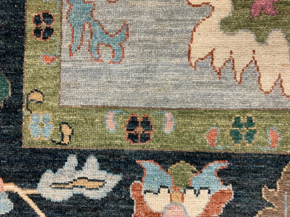 Oushak Soft Blue/Black 9X12 Handmade Wool Rug # 11906