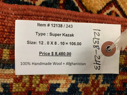 Super Kazak 9X12 Handmade Wool Rug # 12138