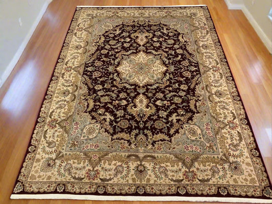 9X12 Sino Persian Burgundy Handmade Wool & Silk Rug # 8947