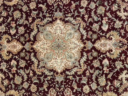 9X12 Sino Persian Burgundy Handmade Wool & Silk Rug # 8947