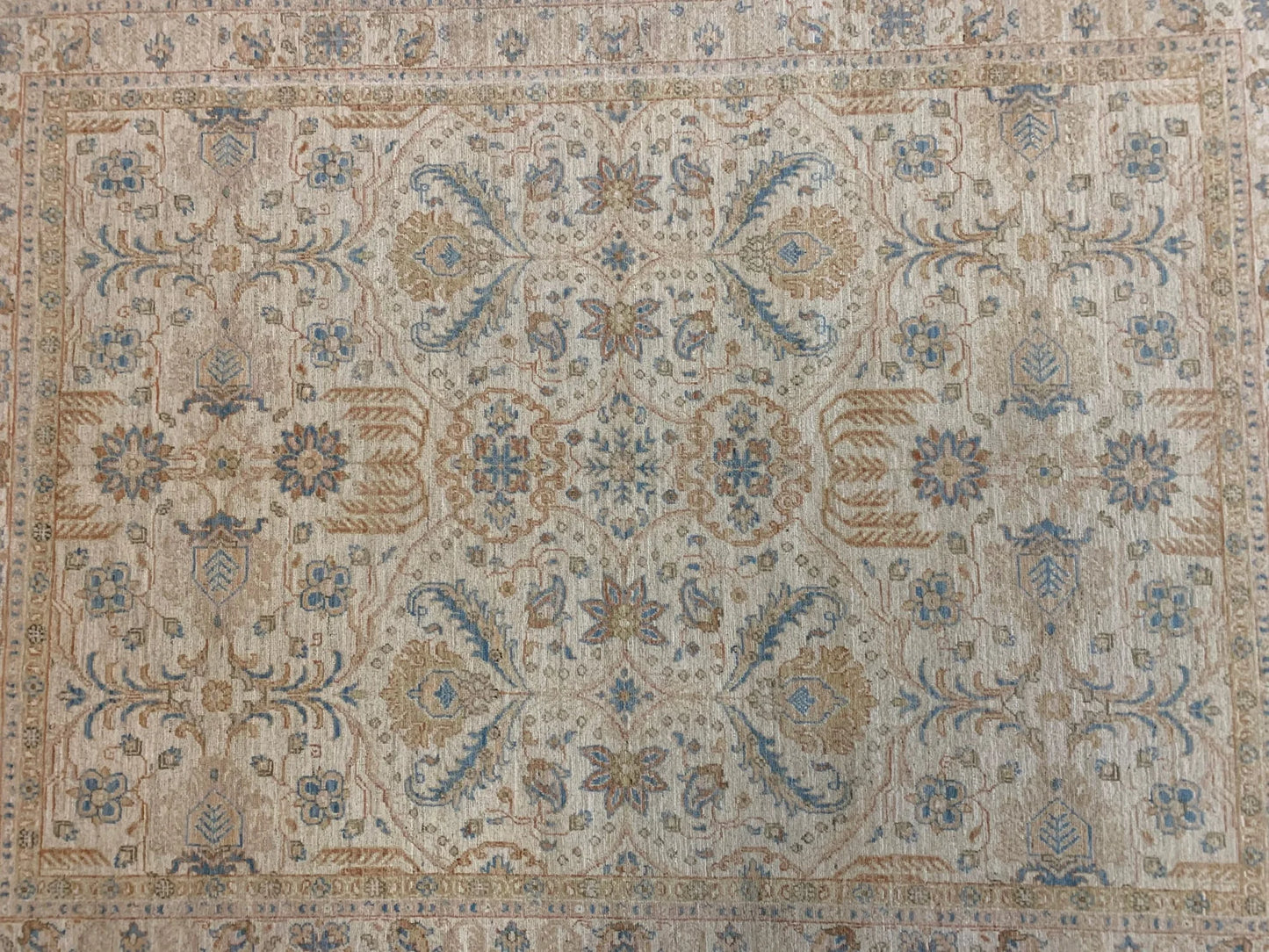 Beige/Light Blue Ziegler 5X7 Handmade Wool Rug # 9296