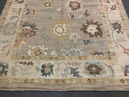 Oushak Silver/Ivory 10X14 Handmade Wool Rug # 12190