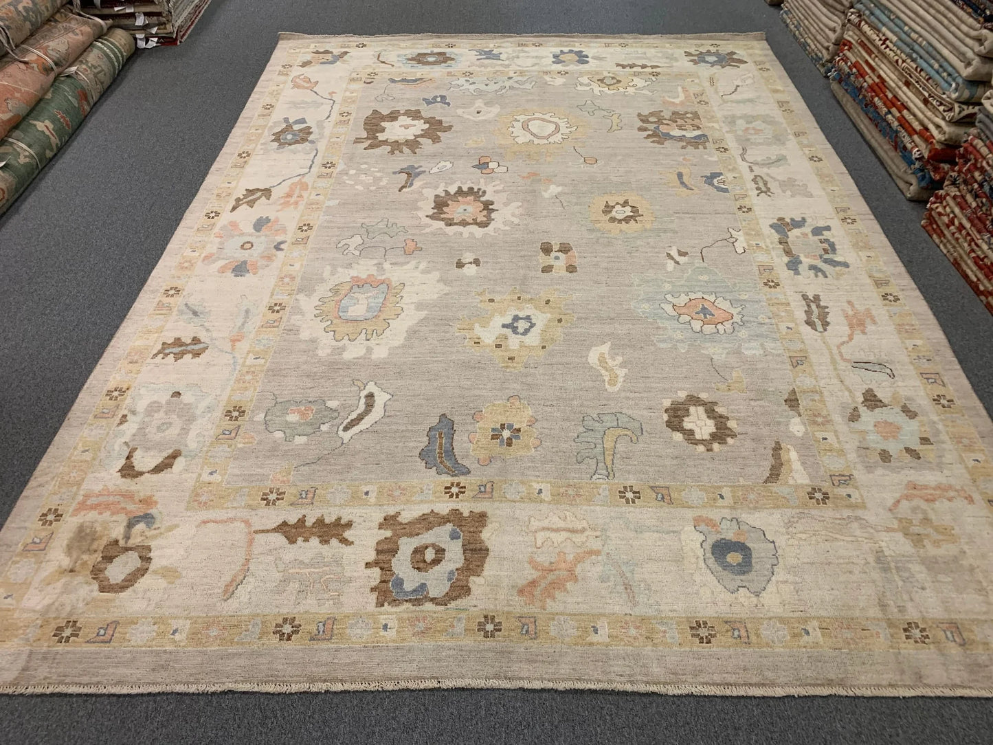 Oushak Silver/Ivory 10X14 Handmade Wool Rug # 12190