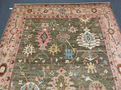 Green/Pink Oushak 9X12 Handmade Wool Rug # 12198