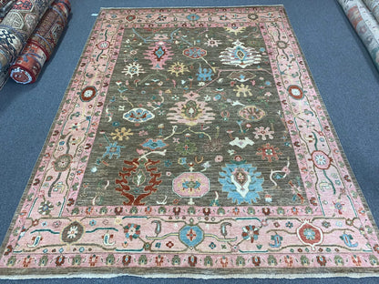 Green/Pink Oushak 9X12 Handmade Wool Rug # 12198