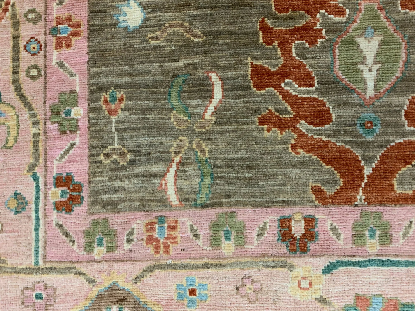 Green/Pink Oushak 9X12 Handmade Wool Rug # 12198