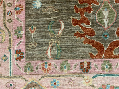 Green/Pink Oushak 9X12 Handmade Wool Rug # 12198