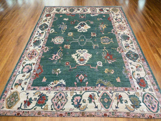 10X14 Oushak Green Turkish Handmade Wool Rug # 12184