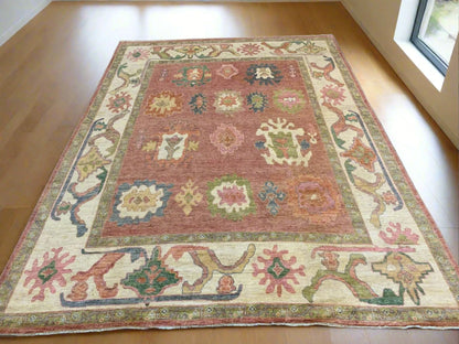 Pink Oushak 9X12 Handmade Wool Rug # 12248