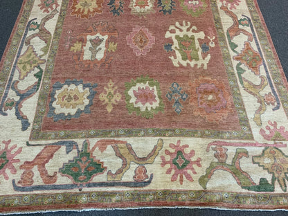 Pink Oushak 9X12 Handmade Wool Rug # 12248