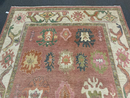 Pink Oushak 9X12 Handmade Wool Rug # 12248