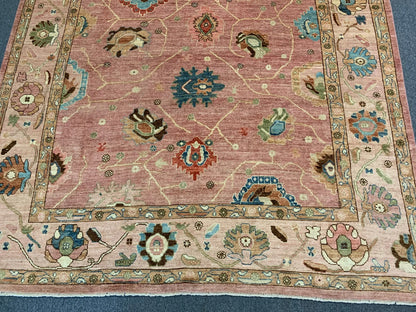 Pink Oushak 9X12 Handmade Wool Rug # 12196