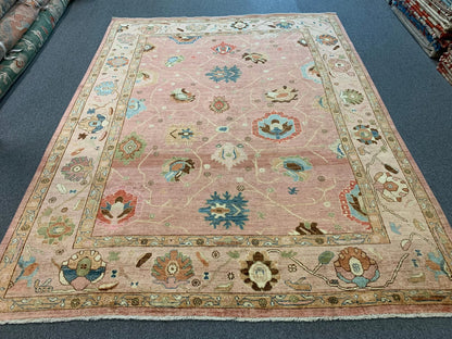 Pink Oushak 9X12 Handmade Wool Rug # 12196