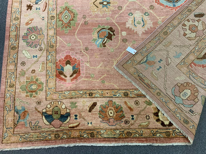 Pink Oushak 9X12 Handmade Wool Rug # 12196