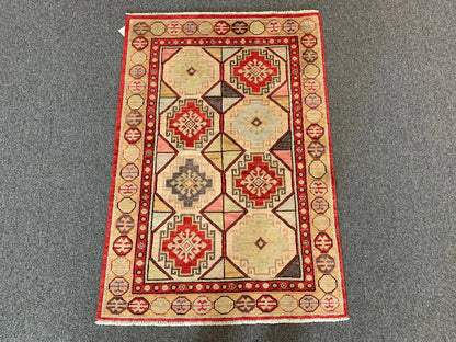 Tribal Geometric 3 X 5 Handmade Wool Rug # 12236