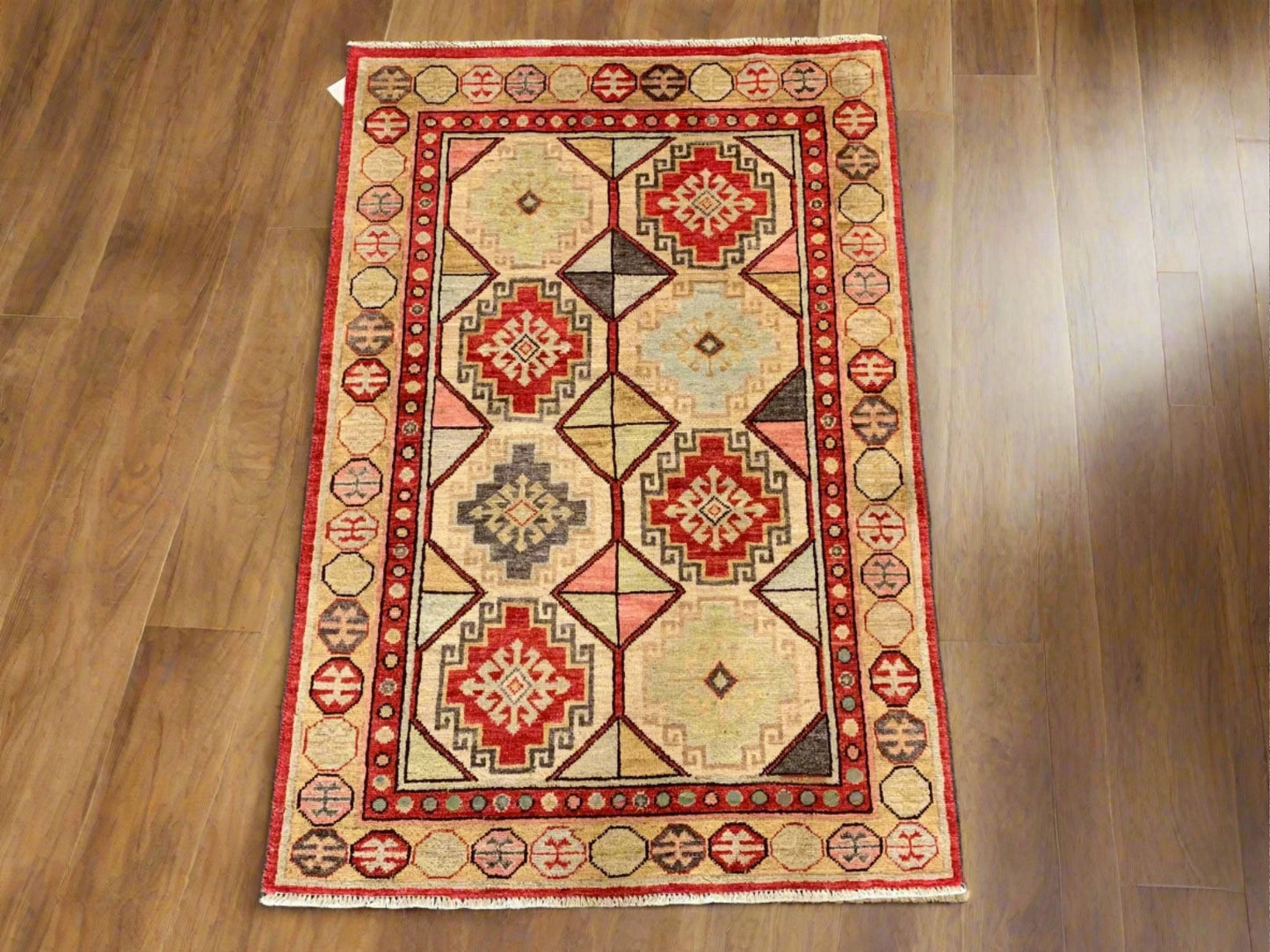 Tribal Geometric 3 X 5 Handmade Wool Rug # 12236