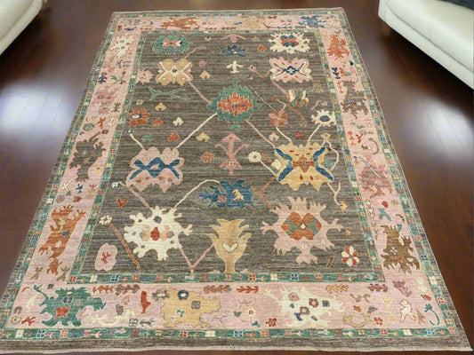 Green/Pink Oushak 9X12 Handmade Wool Rug # 12200