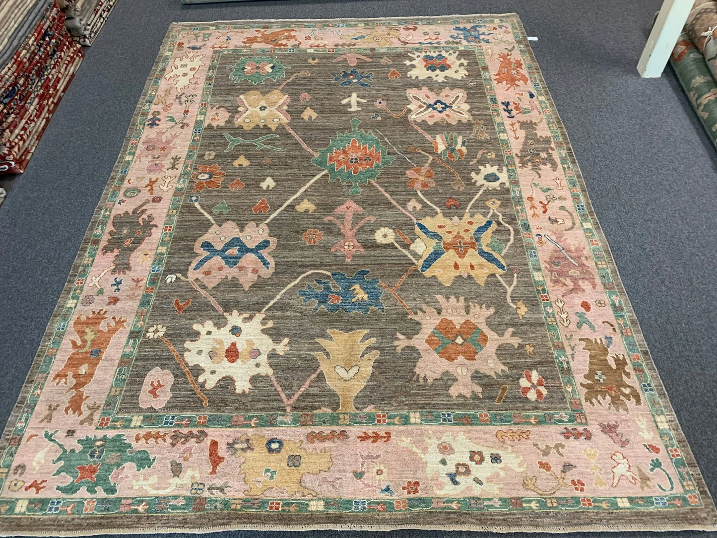 Green/Pink Oushak 9X12 Handmade Wool Rug # 12200