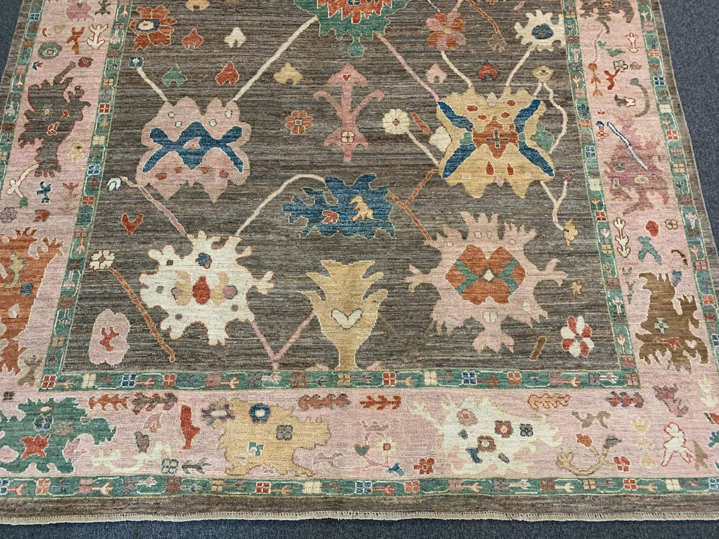 Green/Pink Oushak 9X12 Handmade Wool Rug # 12200