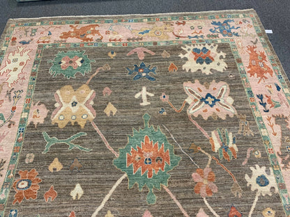 Green/Pink Oushak 9X12 Handmade Wool Rug # 12200