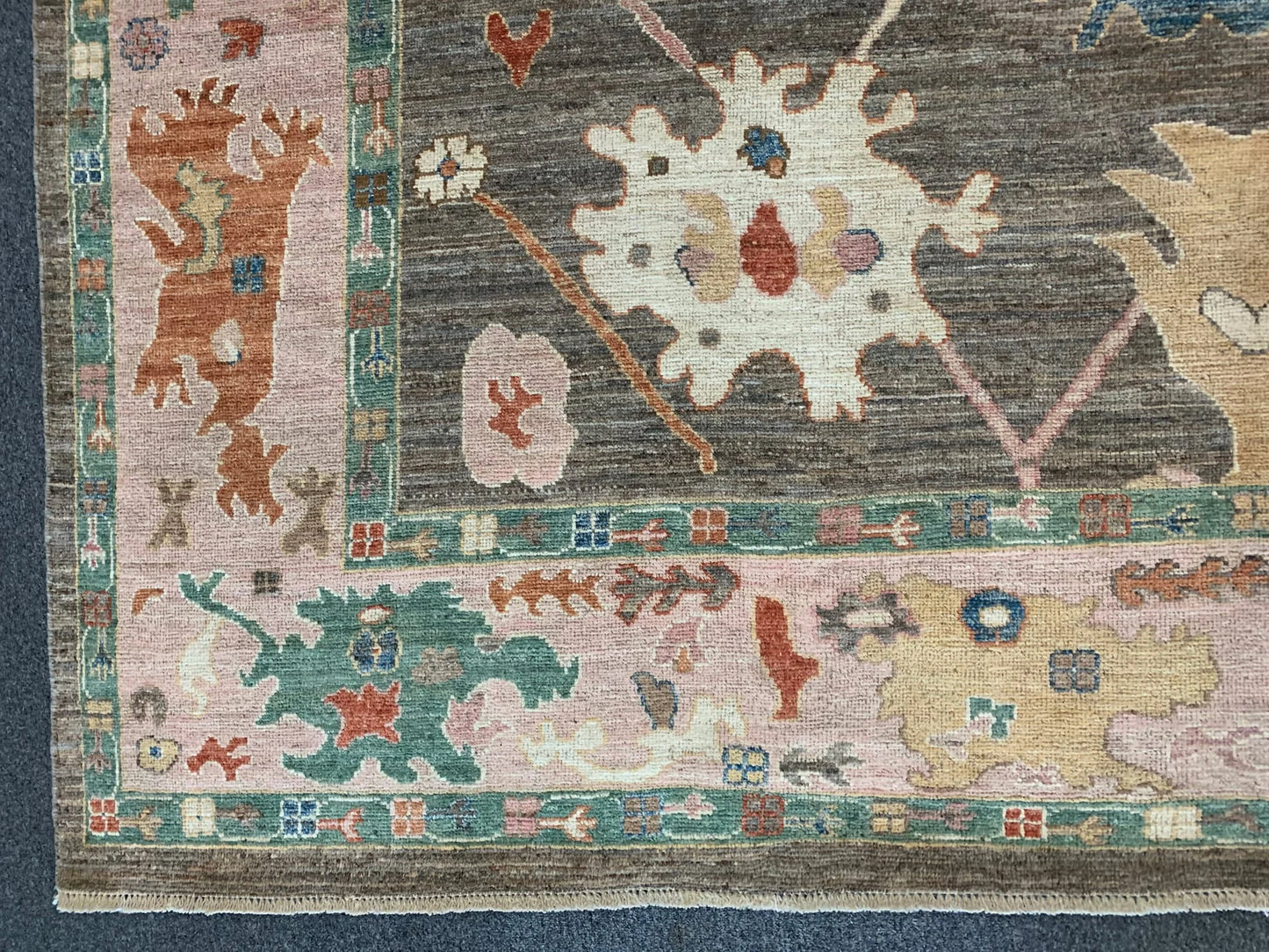 Green/Pink Oushak 9X12 Handmade Wool Rug # 12200