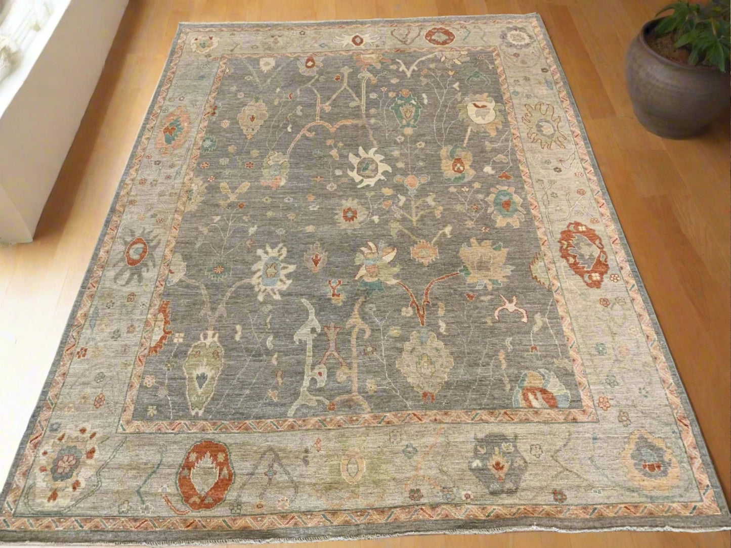 Oushak Gary 9X12 Handmade Wool Rug # 12201