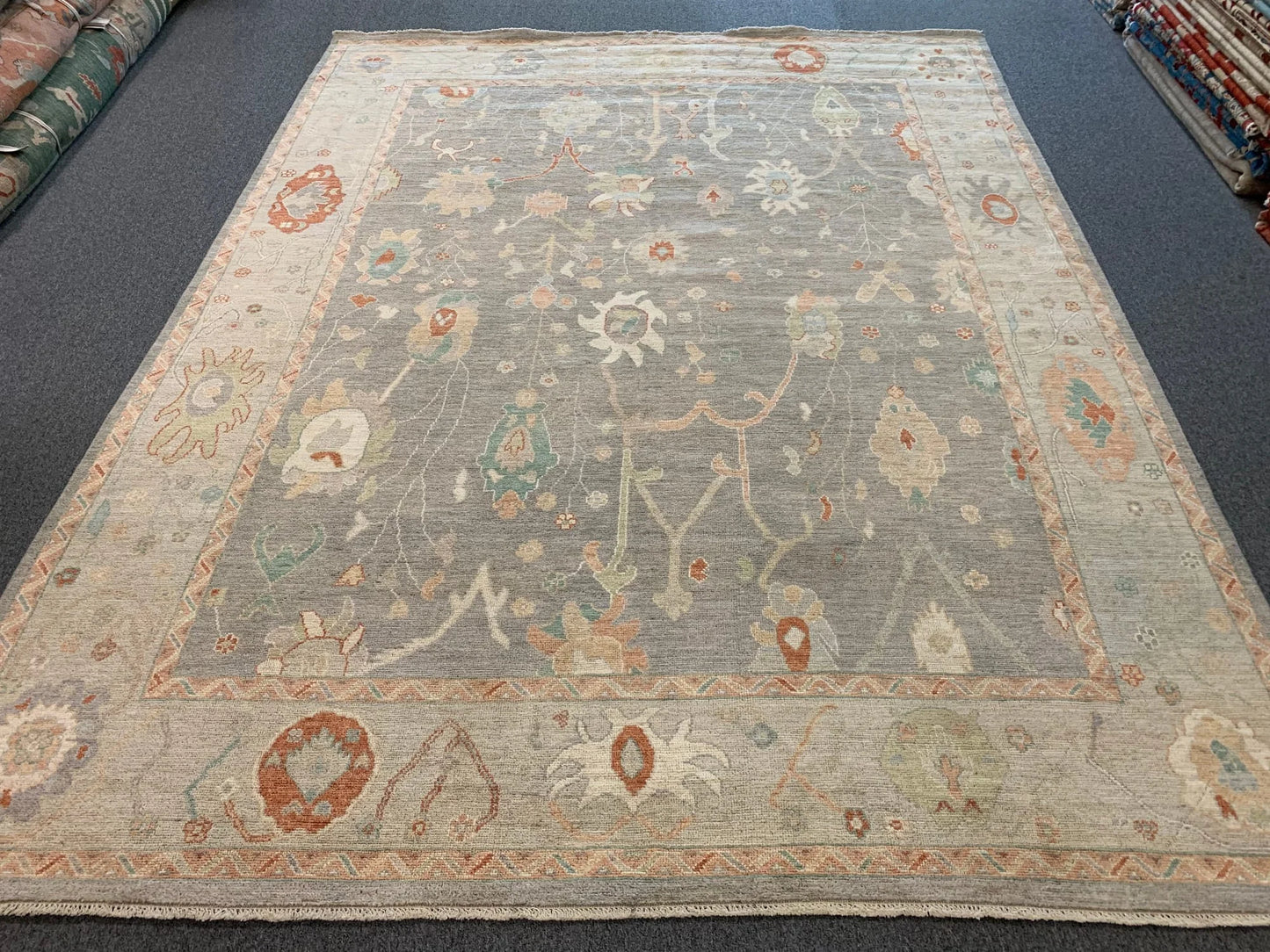 Oushak Gary 9X12 Handmade Wool Rug # 12201