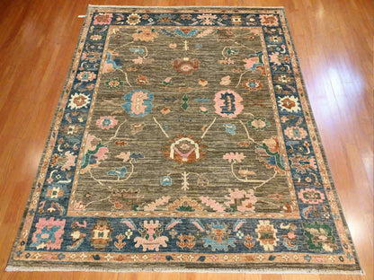 8X10 Oushak Soft Brown/Blue Handmade Wool Rug # 12187