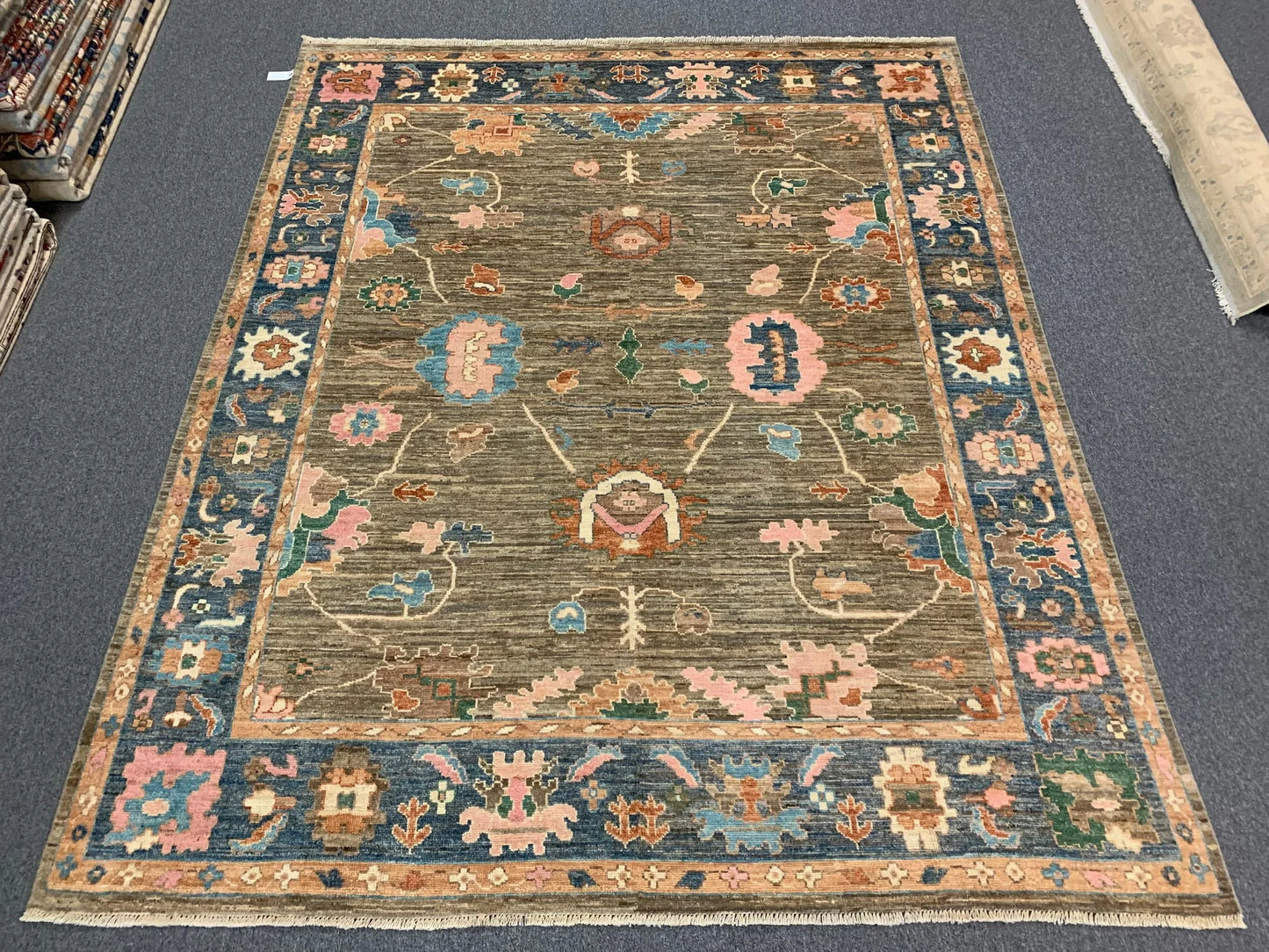 8X10 Oushak Soft Brown/Blue Handmade Wool Rug # 12187