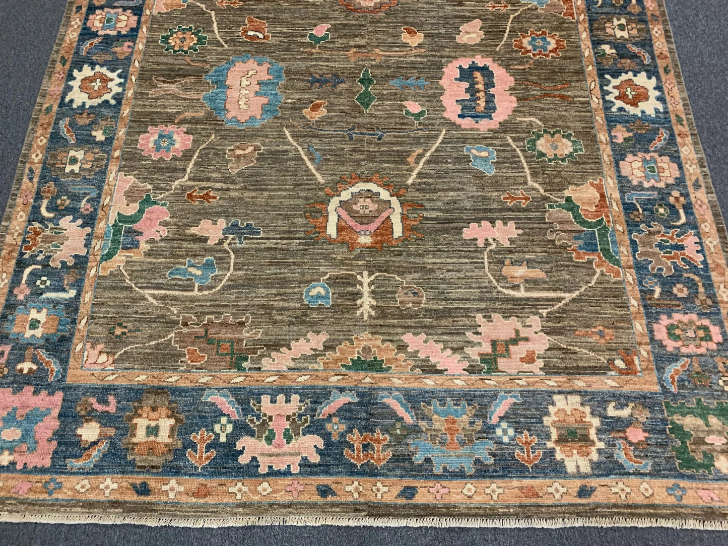 8X10 Oushak Soft Brown/Blue Handmade Wool Rug # 12187