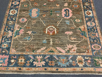 8X10 Oushak Soft Brown/Blue Handmade Wool Rug # 12187