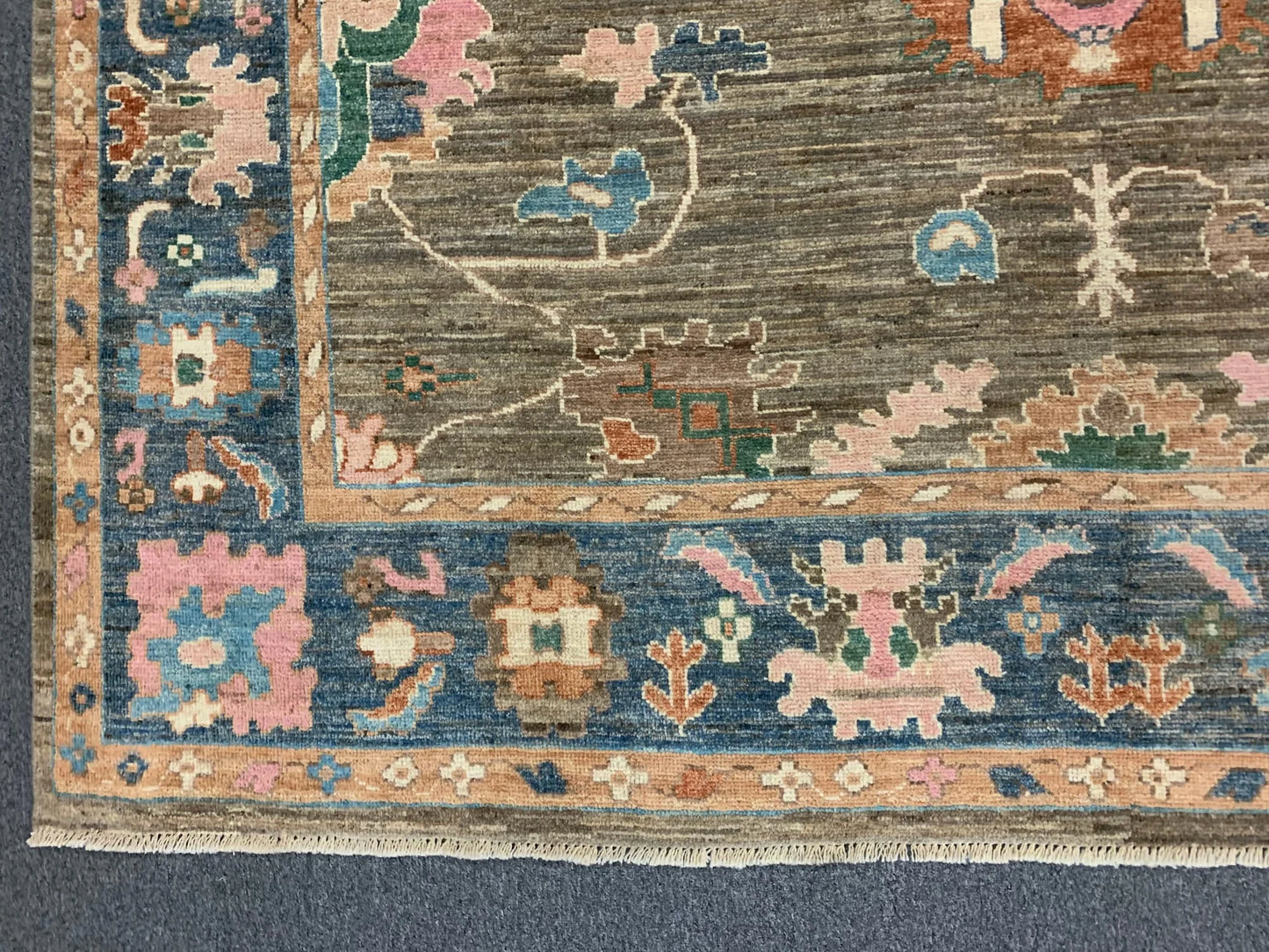 8X10 Oushak Soft Brown/Blue Handmade Wool Rug # 12187