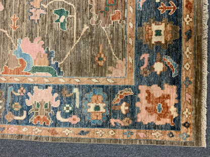 8X10 Oushak Soft Brown/Blue Handmade Wool Rug # 12187