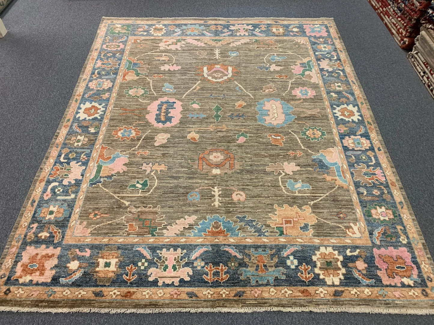 8X10 Oushak Soft Brown/Blue Handmade Wool Rug # 12187