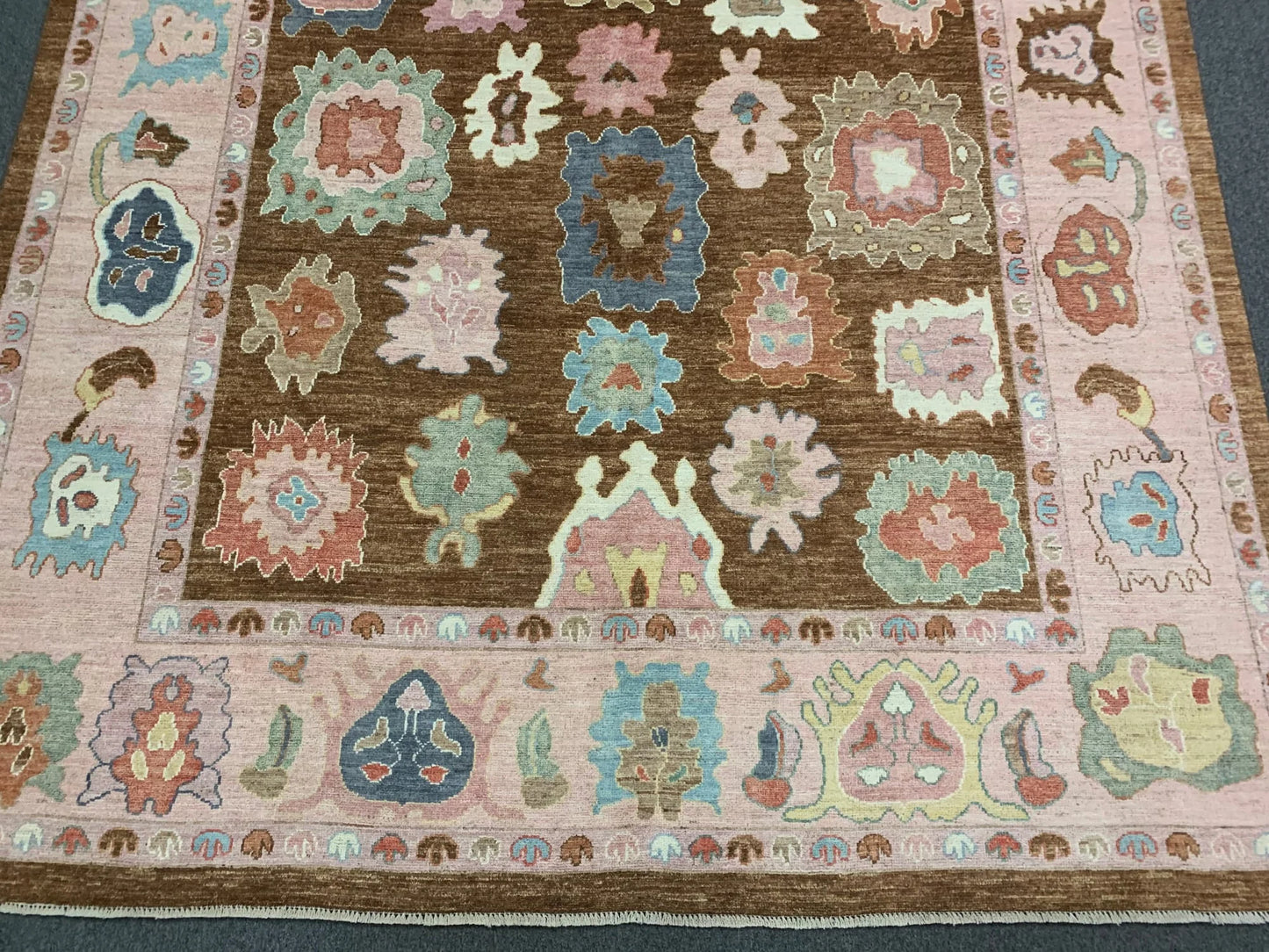 Oushak Brown 9X12 Handmade Wool Rug # 12208