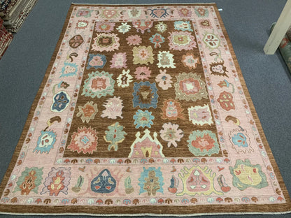 Oushak Brown 9X12 Handmade Wool Rug # 12208