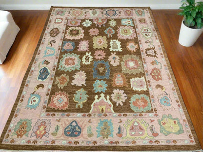 Oushak Brown 9X12 Handmade Wool Rug # 12208