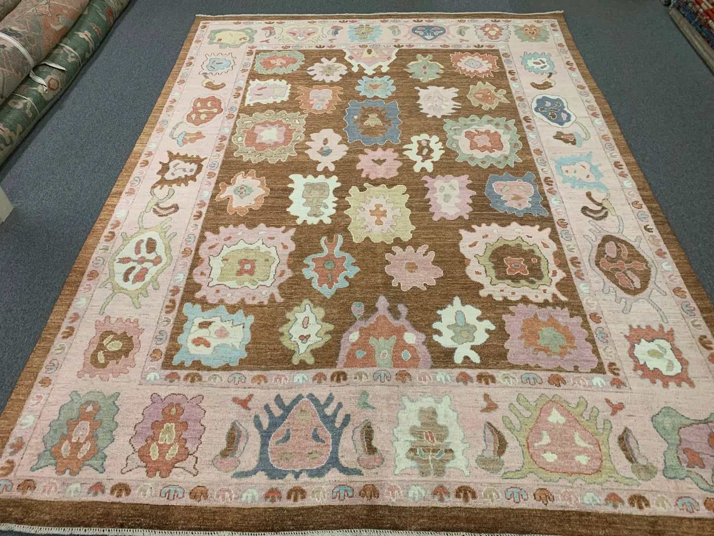 Oushak Brown 9X12 Handmade Wool Rug # 12208