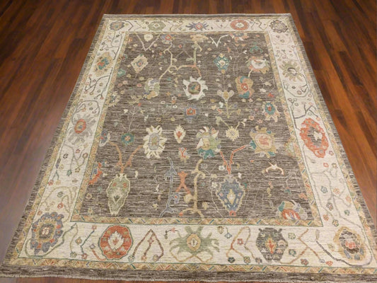 Oushak Brown Gray 9X12 Handmade Wool Rug # 12207