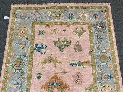 Oushak Pink 6X9 Handmade Wool Rug # 12216